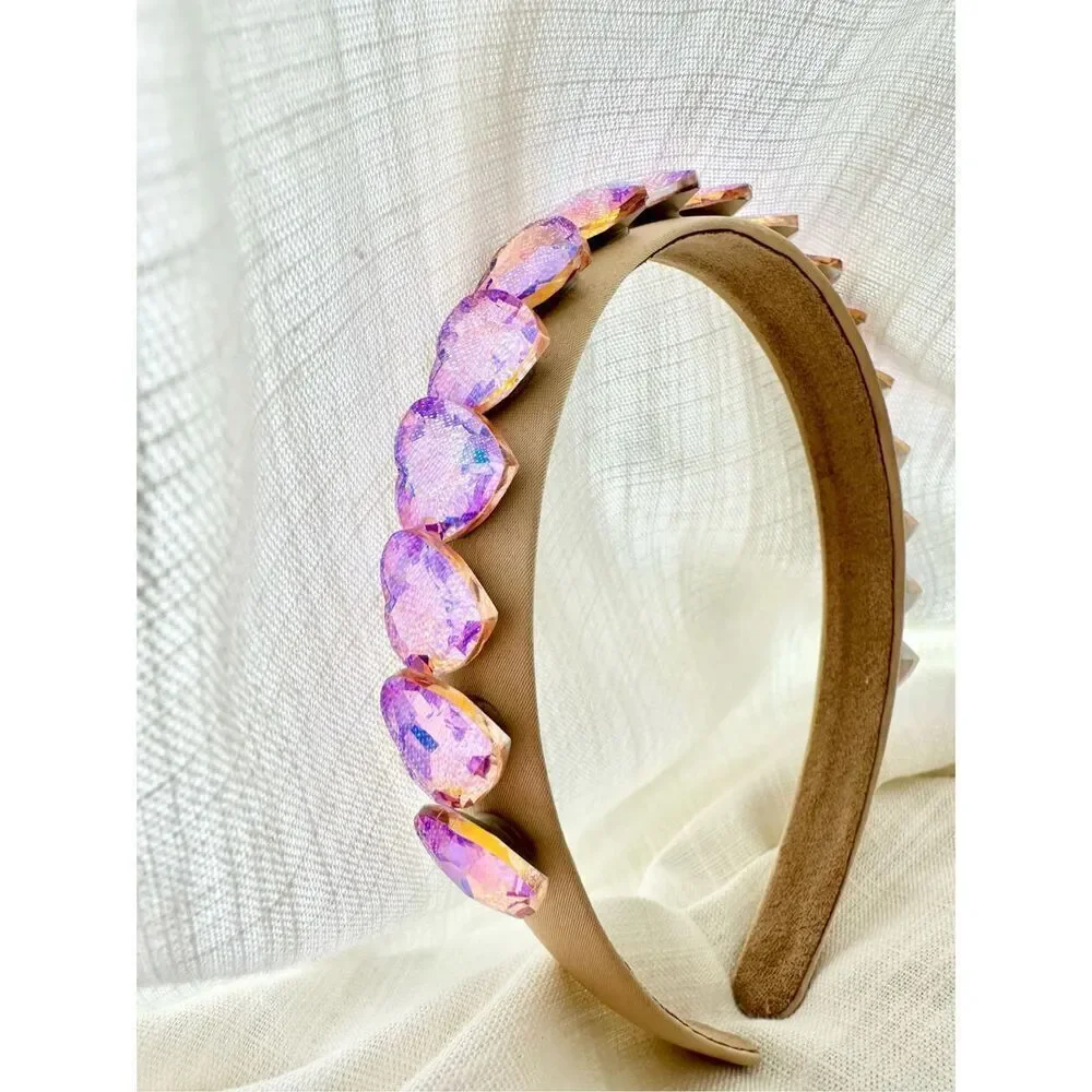 Light pink crystal iridescent heart headband